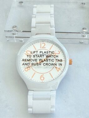 Isaac Mizrahi Live White Ceramic Link Watch with Rose Gold - IMZ731XL